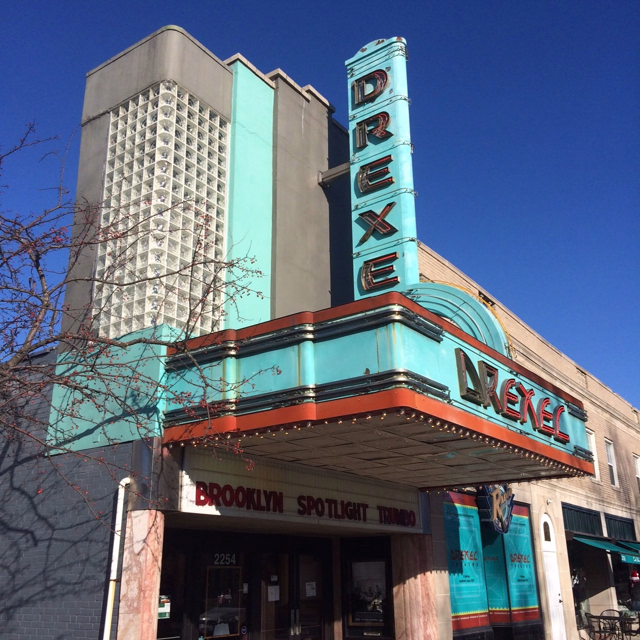 bexley drexel theater Art deco style Drexel Theatre in sunlight